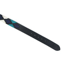 Unisex Handcrafted Leather Belt With Geometric Woven Panel And Vintage Metal Buckle
