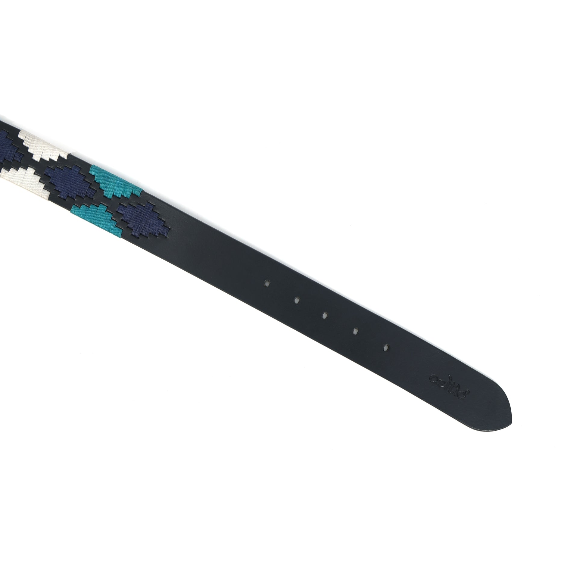 Unisex Handcrafted Leather Belt With Geometric Woven Panel And Vintage Metal Buckle