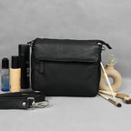 Premium Genuine Leather Crossbody Bag with Flap Closure & Adjustable Strap