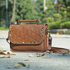 Premium  Quilted Leather Crossbody Bag with Stud Detail, Zip Pocket & Detachable Strap