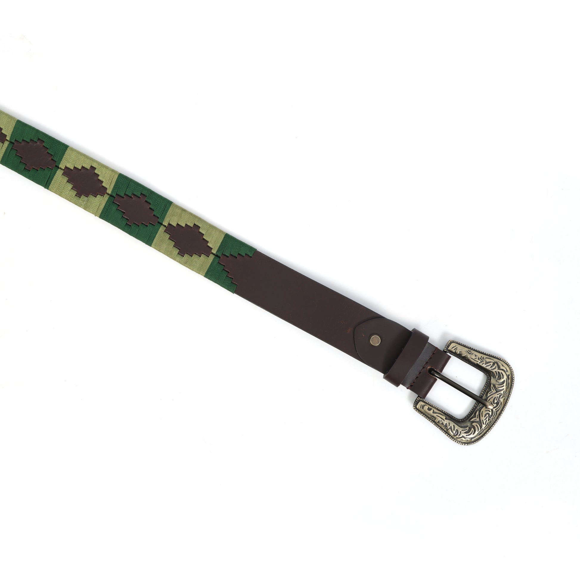 Unisex Handcrafted Leather Woven Green Buckle Artisan Casual Wear Accessory