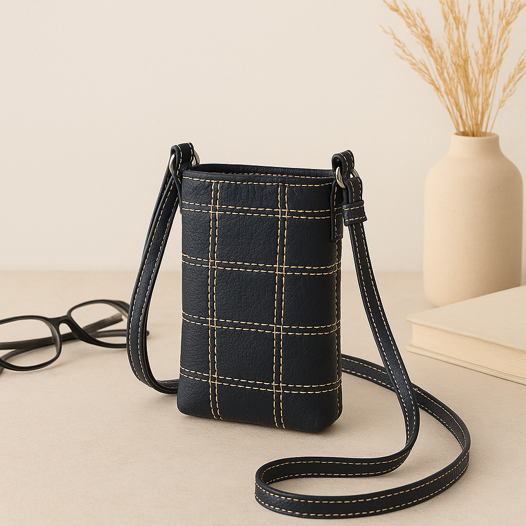 Minimal Crossbody Phone Pouch with  Strap & Secure Zip Closure