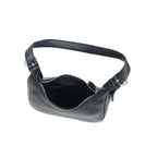Premium Black Leather Shoulder Bag with Adjustable Strap & Secure Zip Pockets