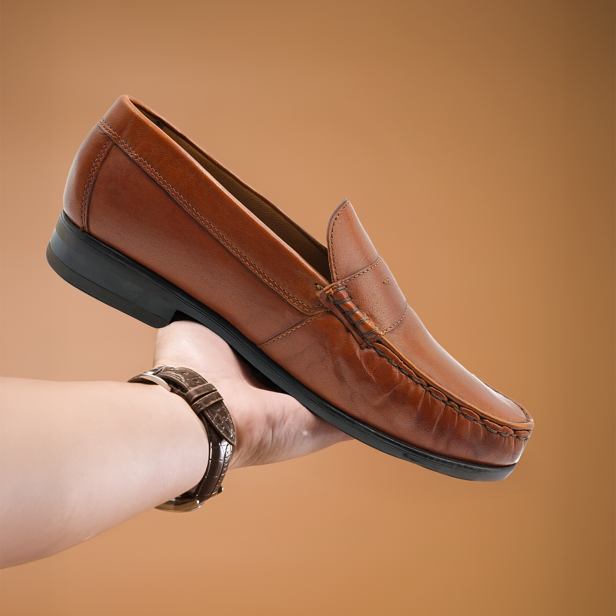 Ara Mocc Genuine Leather Loafers – Handstitched Slip-On Shoes with Cushioned Insole & Durable TPR Sole