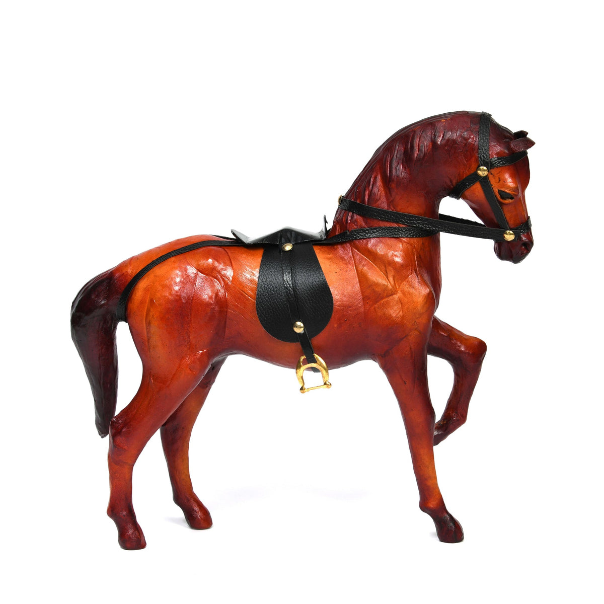 Exquisite Handcrafted Walking Leather Horse Showpiece for Elegant Office & Home Decor.