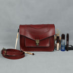 Premium Export Genuine Leather Crossbody Satchel Bag with Lock Closure & Adjustable Strap