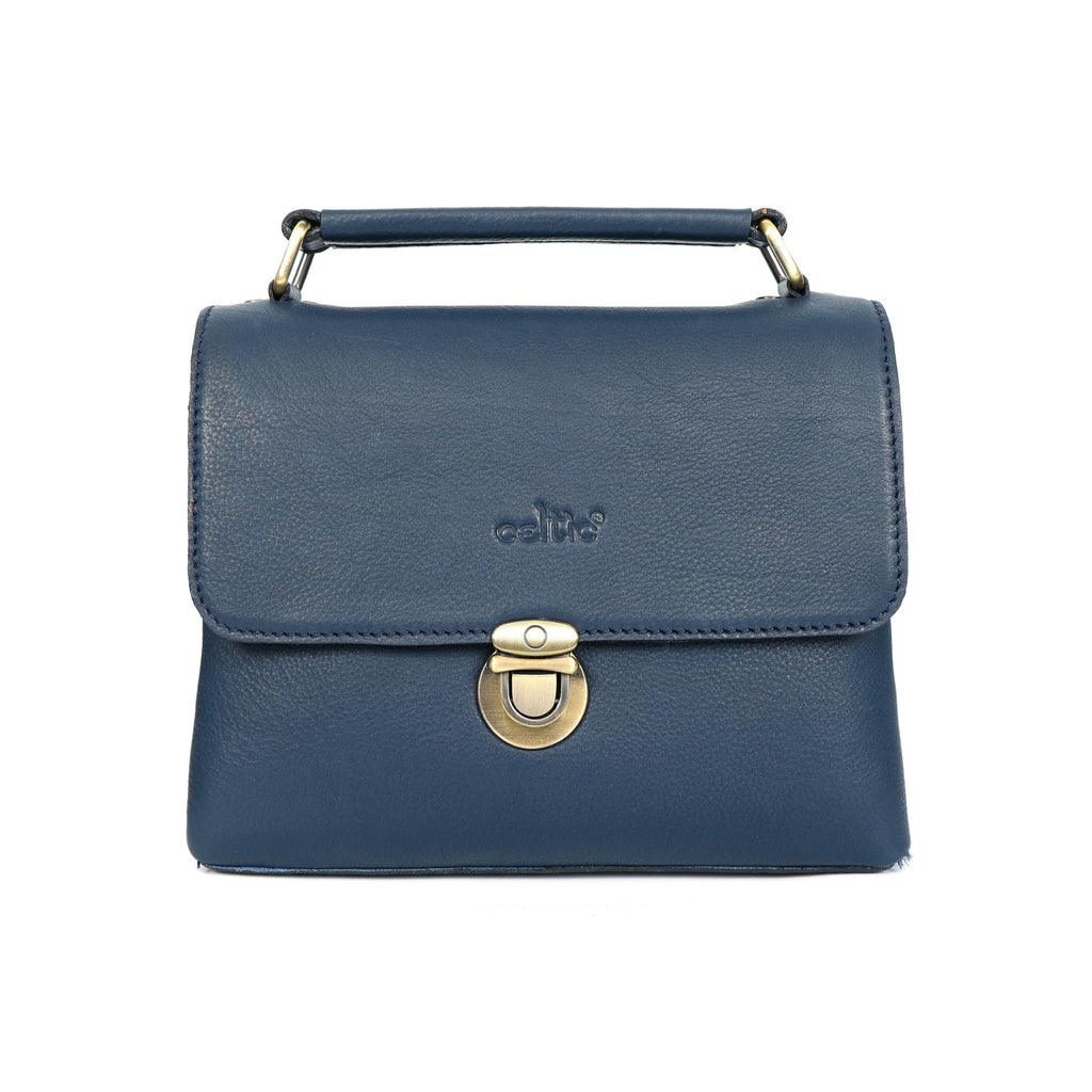 Premium Leather Structured Box Satchel hand bag with Detachable Strap