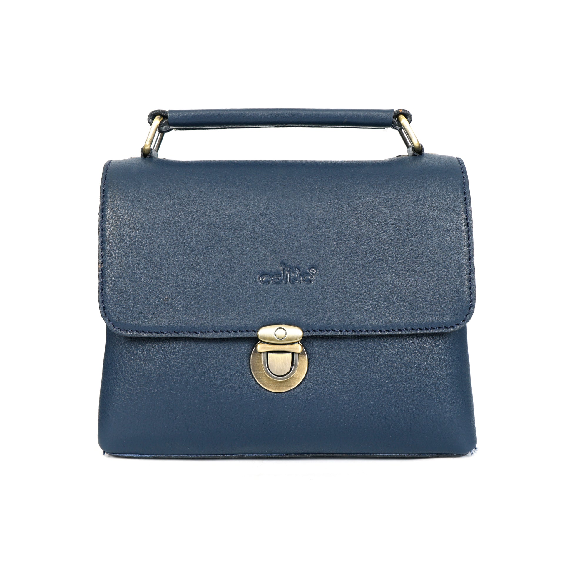Premium Leather Structured Box Satchel hand bag with Detachable Strap