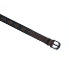 Unisex Handcrafted Leather Fabric Belt With Geometric Pattern Matte Black Buckle.