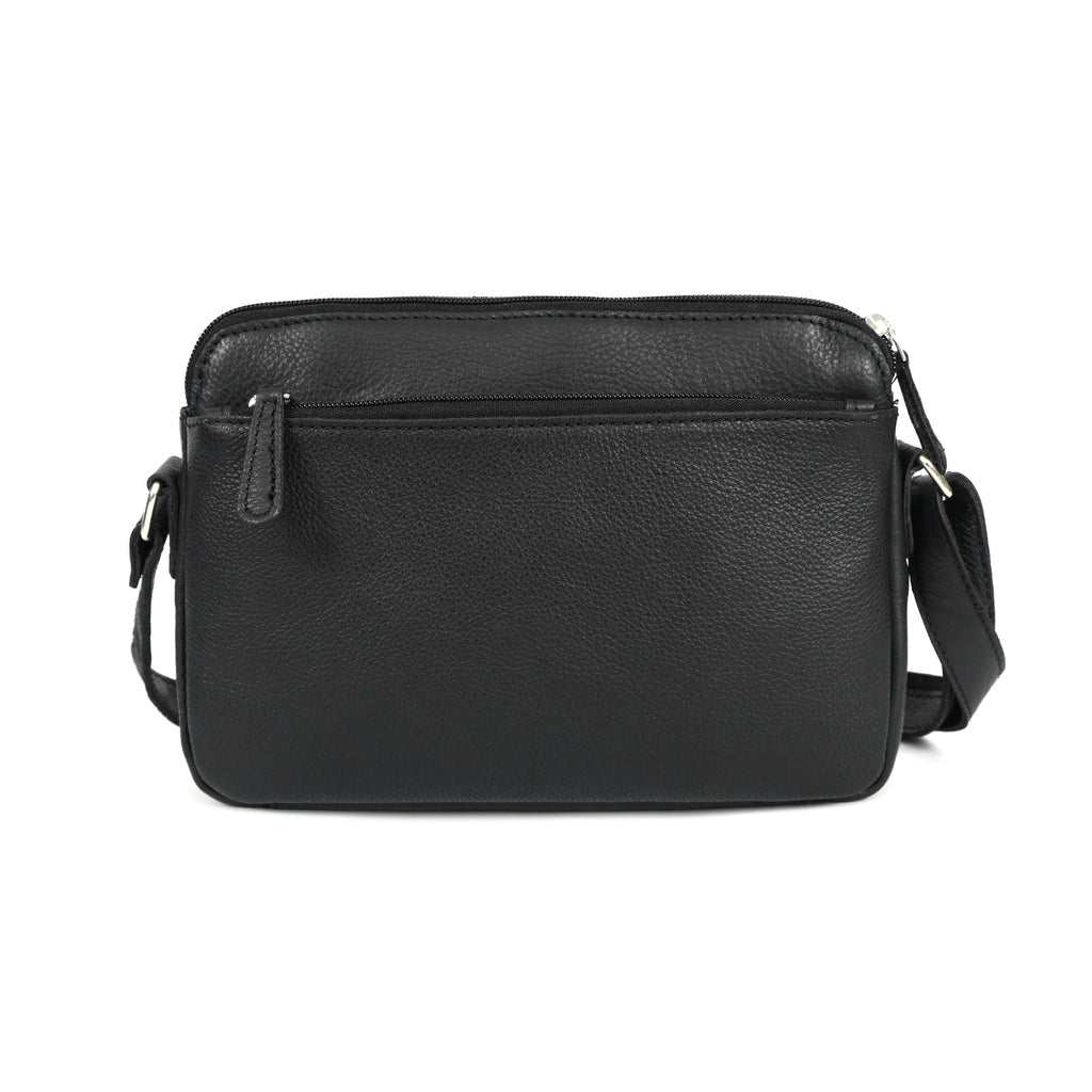Premium Black Handwoven Leather Crossbody Bag with Adjustable Strap & Zip Compartments