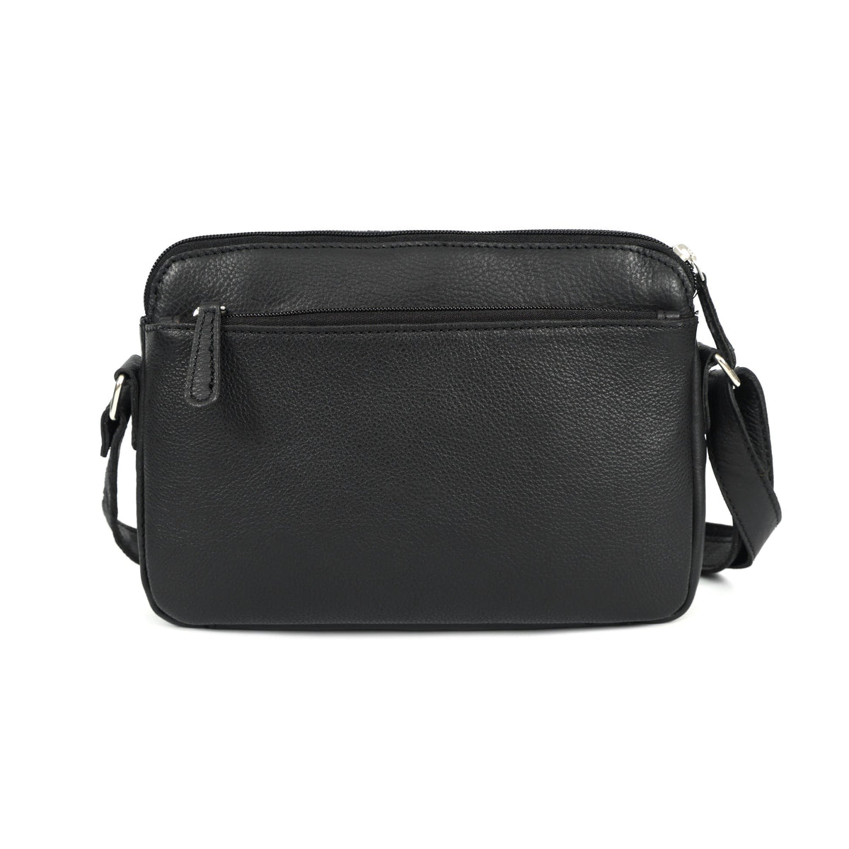 Premium Black Handwoven Leather Crossbody Bag with Adjustable Strap & Zip Compartments