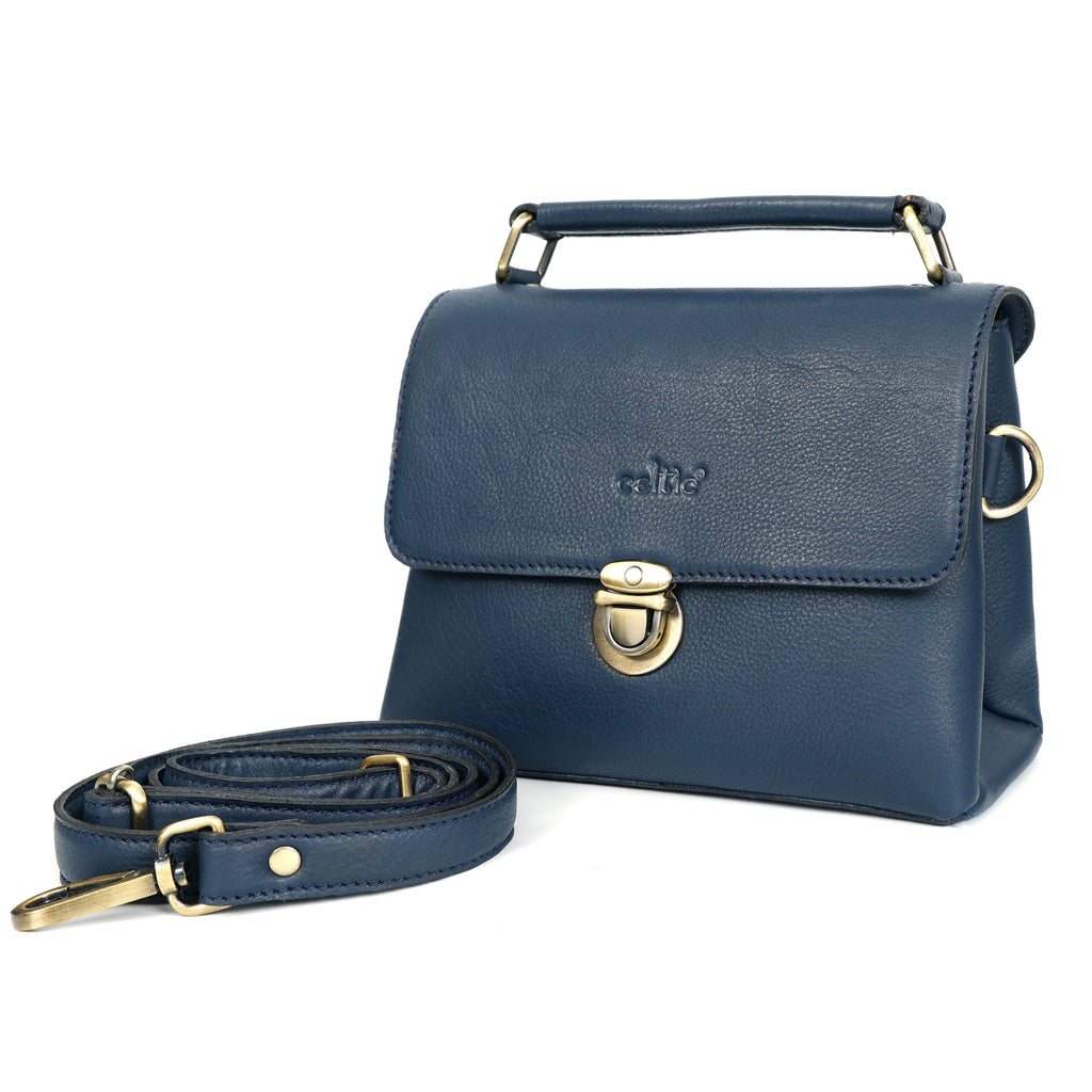 Premium Leather Structured Box Satchel hand bag with Detachable Strap