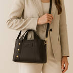 Premium Structured Leather Handbag with Dual Carry Handles, Adjustable Strap & Zip Pocket