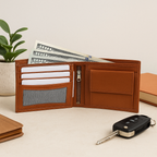 Premium Genuine Leather Bi-Fold Wallet with Zip Coin Pocket & Card Slots