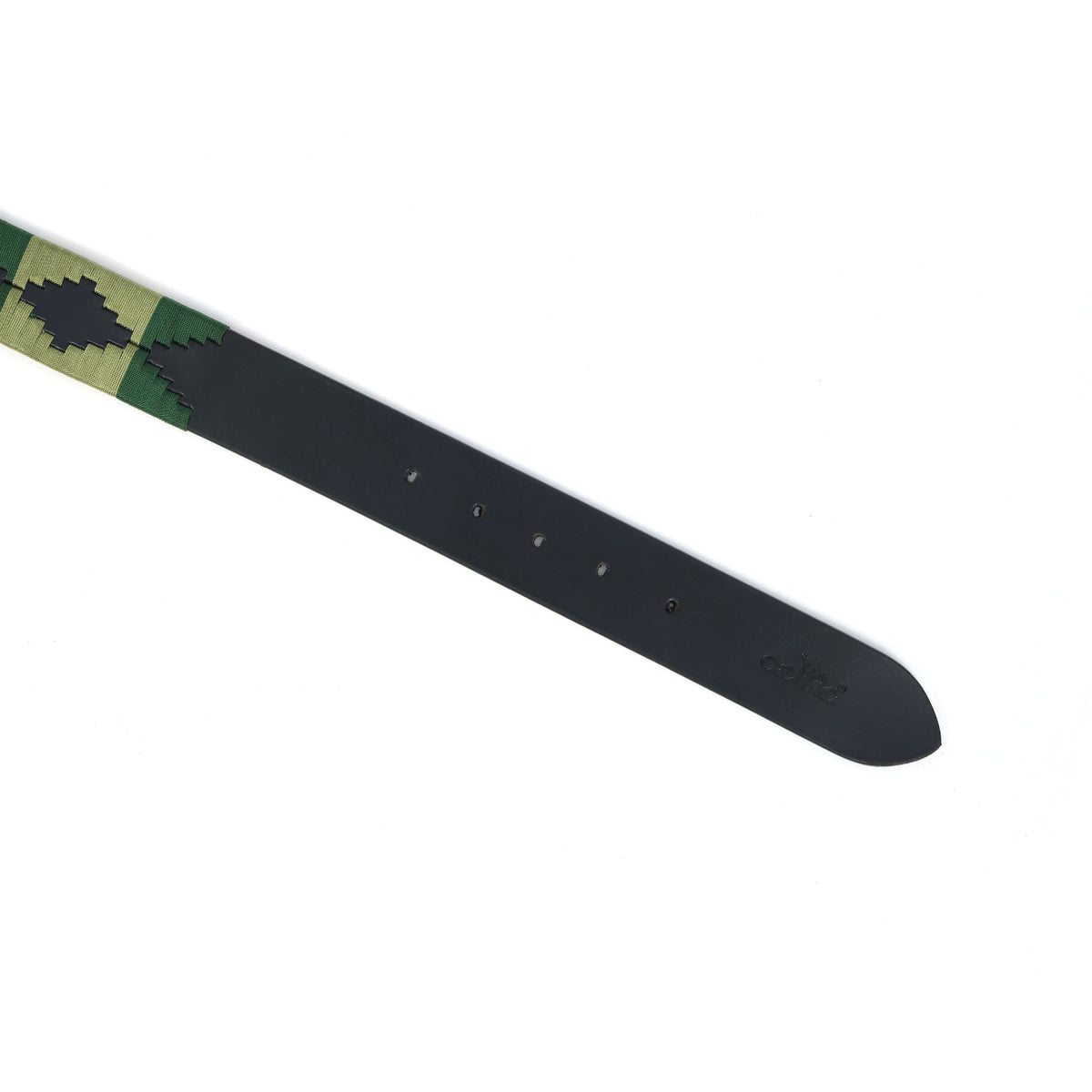 Unisex Handcrafted Leather Belt With Green Geometric Woven Strap Antique Silver Buckle