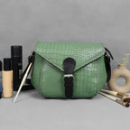 Croc-Texture Structured Crossbody Bag with Buckle Flap & Adjustable Strap
