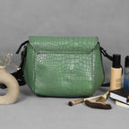 Croc-Texture Structured Crossbody Bag with Buckle Flap & Adjustable Strap