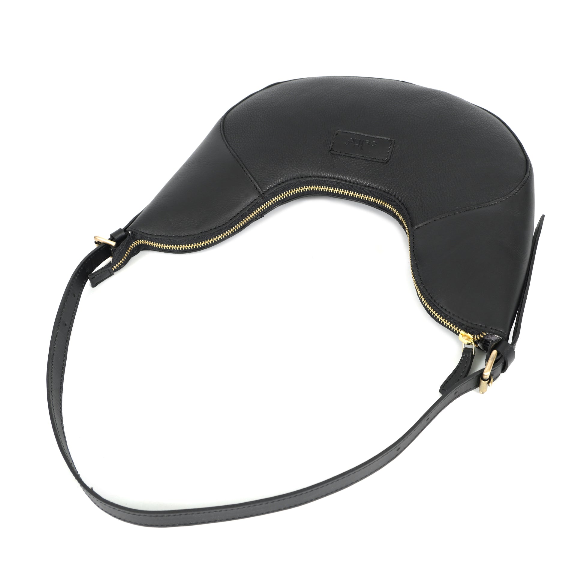 Premium Black Leather Hobo Shoulder Bag with Adjustable Strap & Zip Closure