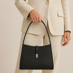Premium Leather Shoulder Handbag with Lock Closure, Zip Compartments