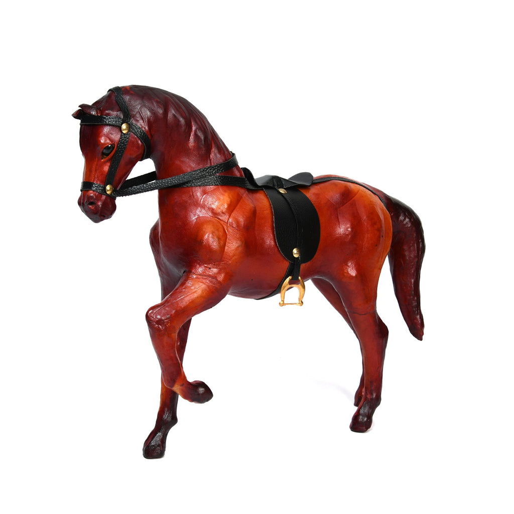 Exquisite Handcrafted Walking Leather Horse Showpiece for Elegant Office & Home Decor.