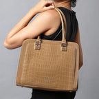 Tan Croc-Texture Structured Shoulder tote Bag