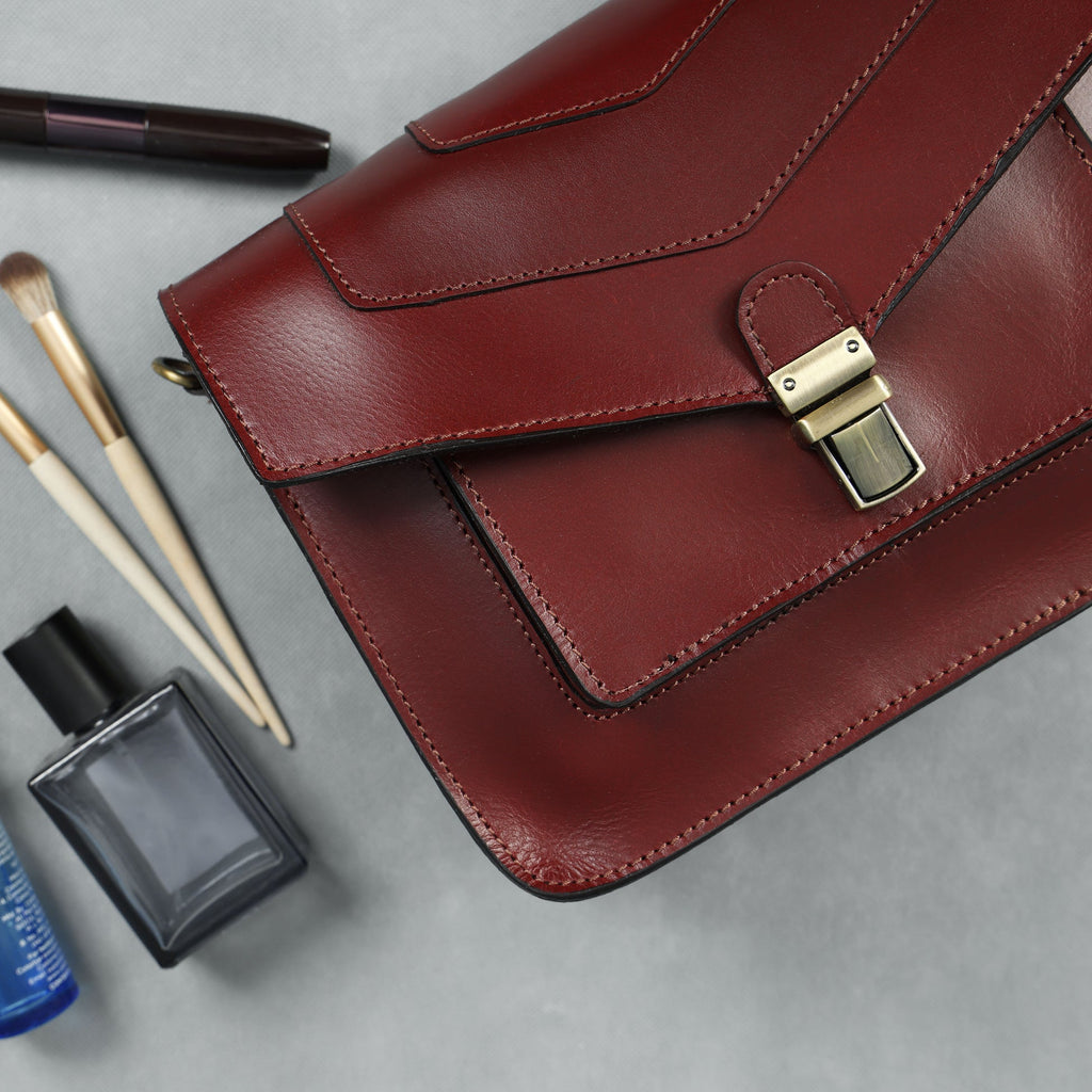Premium Export Genuine Leather Crossbody Satchel Bag with Lock Closure & Adjustable Strap