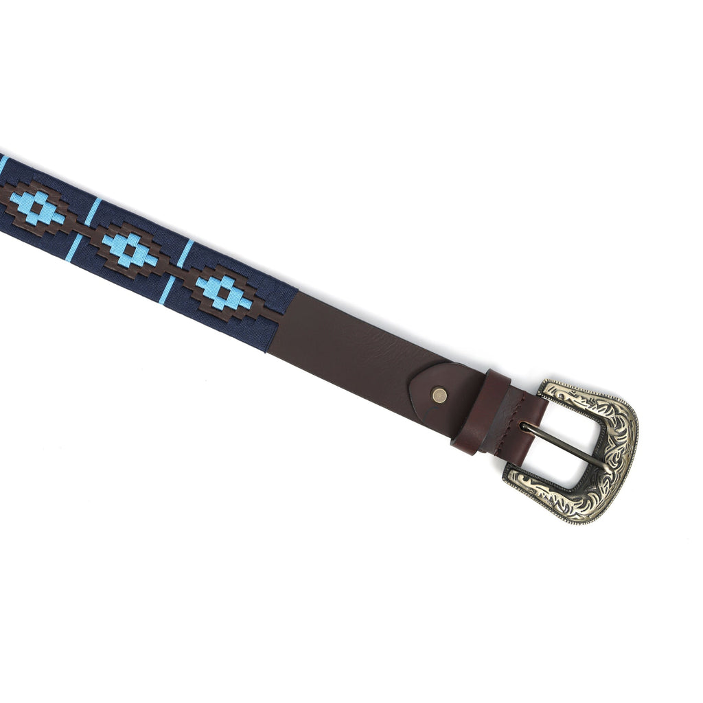 Unisex Handcrafted Leather Belt With Geometric Weave Antique Buckle Casual Wear Accessory.