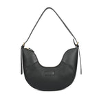 Premium Black Leather Hobo Shoulder Bag with Adjustable Strap & Zip Closure