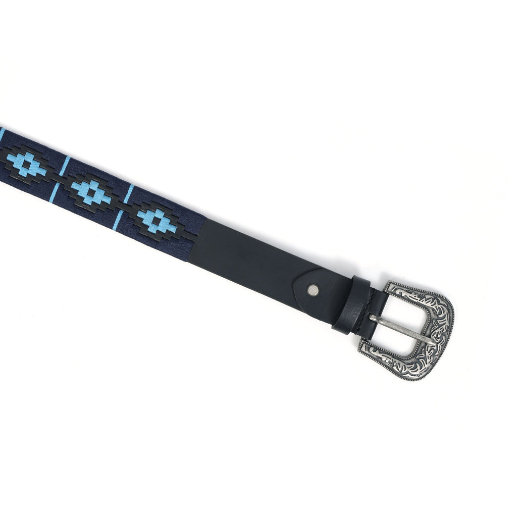 Unisex Handcrafted Leather Belt With Geometric Woven Pattern Antique Buckle Stylish Wear