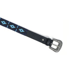 Unisex Handcrafted Leather Belt With Geometric Woven Pattern Antique Buckle Stylish Wear