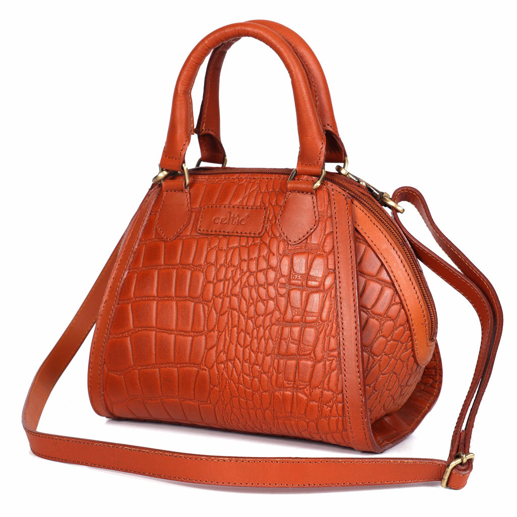 Premium Textured Leather Dome Satchel with Dual Handles, Detachable Strap & Zip Pockets
