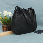 Genuine Leather Drawstring Shoulder Bag | Spacious Tote with Secure Closure