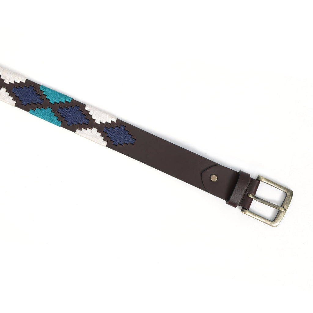 Unisex Handcrafted Woven Leather Belt With Geometric Pattern And Antique Buckle Design