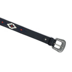 Unisex Handcrafted Black Leather Belt Aztec Pattern Antique Buckle Premium Artisan Accessory