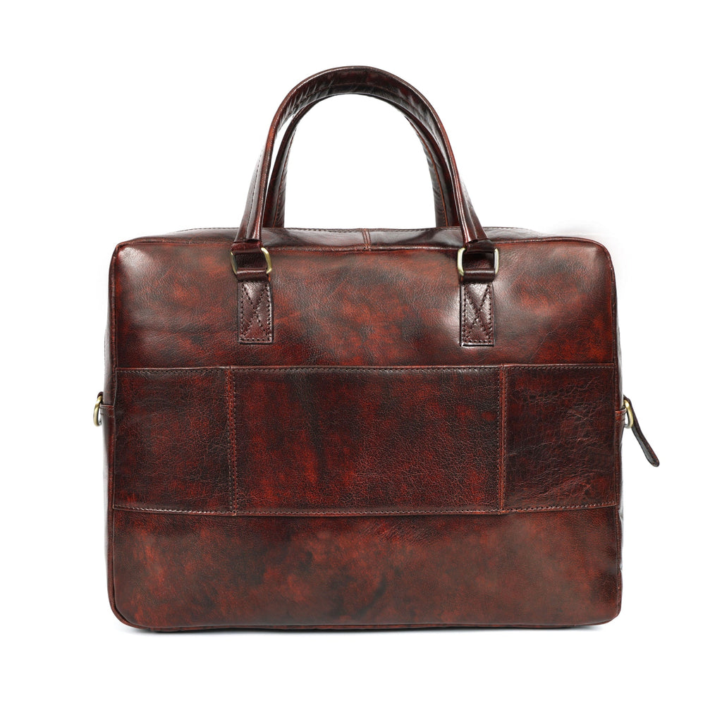 Premium Full Grain Leather Office Briefcase Laptop Bag with Zipper & Shoulder Strap