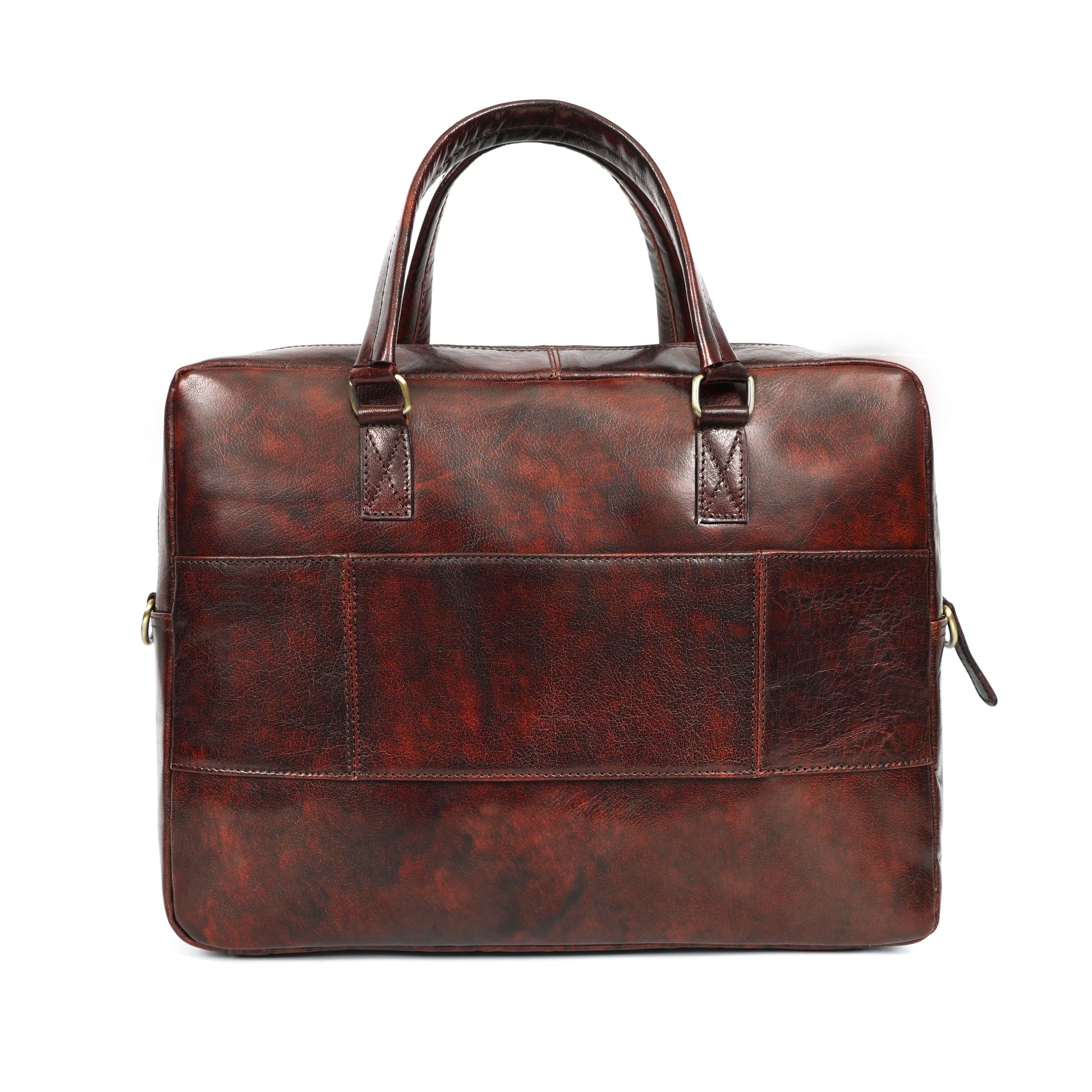 Premium Full Grain Leather Office Briefcase Laptop Bag with Zipper & Shoulder Strap