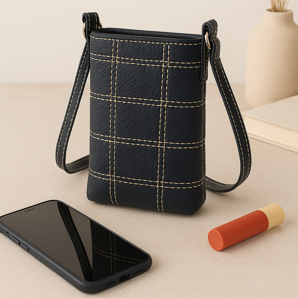 Minimal Crossbody Phone Pouch with  Strap & Secure Zip Closure