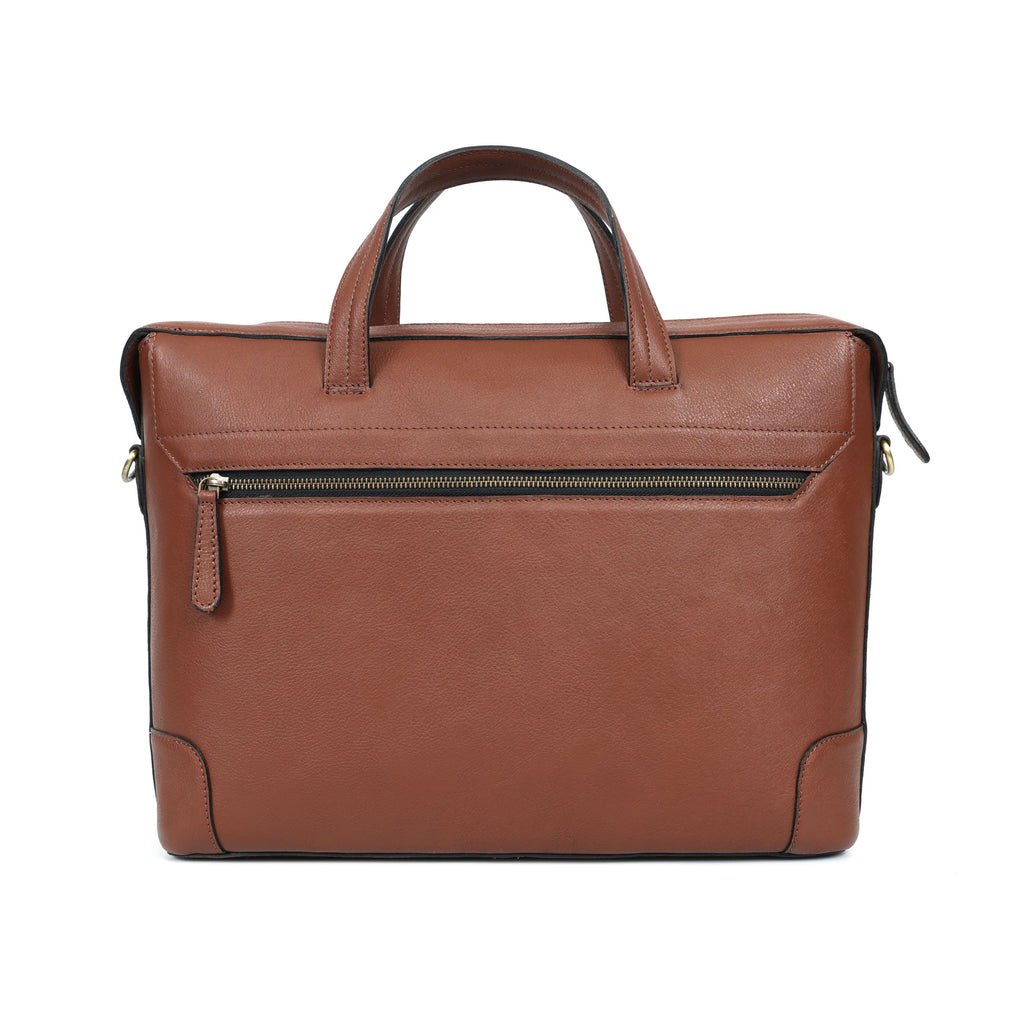 Premium Genuine Leather Laptop bag with Detachable Strap & Multi Zip Pockets