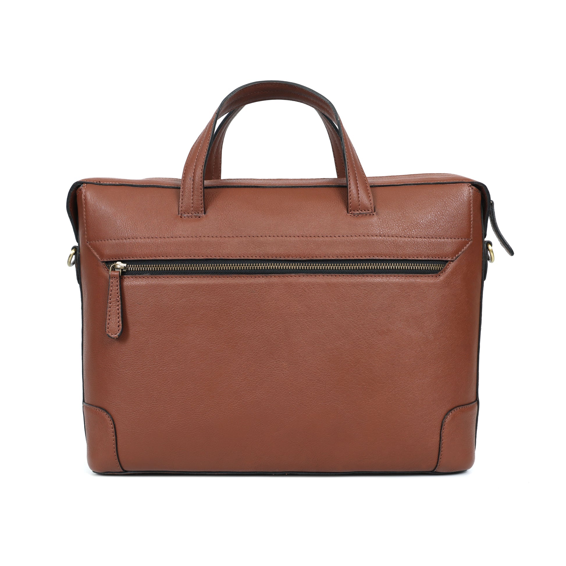 Premium Genuine Leather Laptop bag with Detachable Strap & Multi Zip Pockets