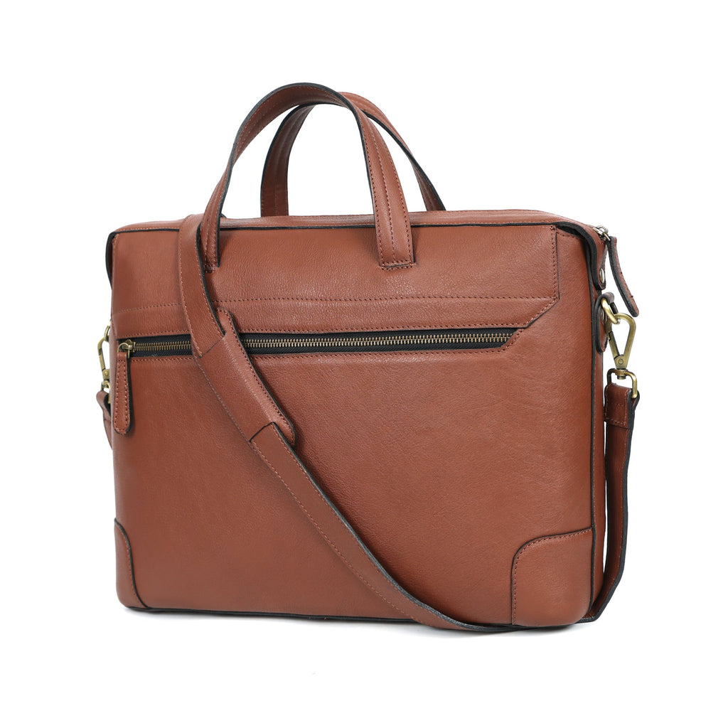 Premium Genuine Leather Laptop bag with Detachable Strap & Multi Zip Pockets