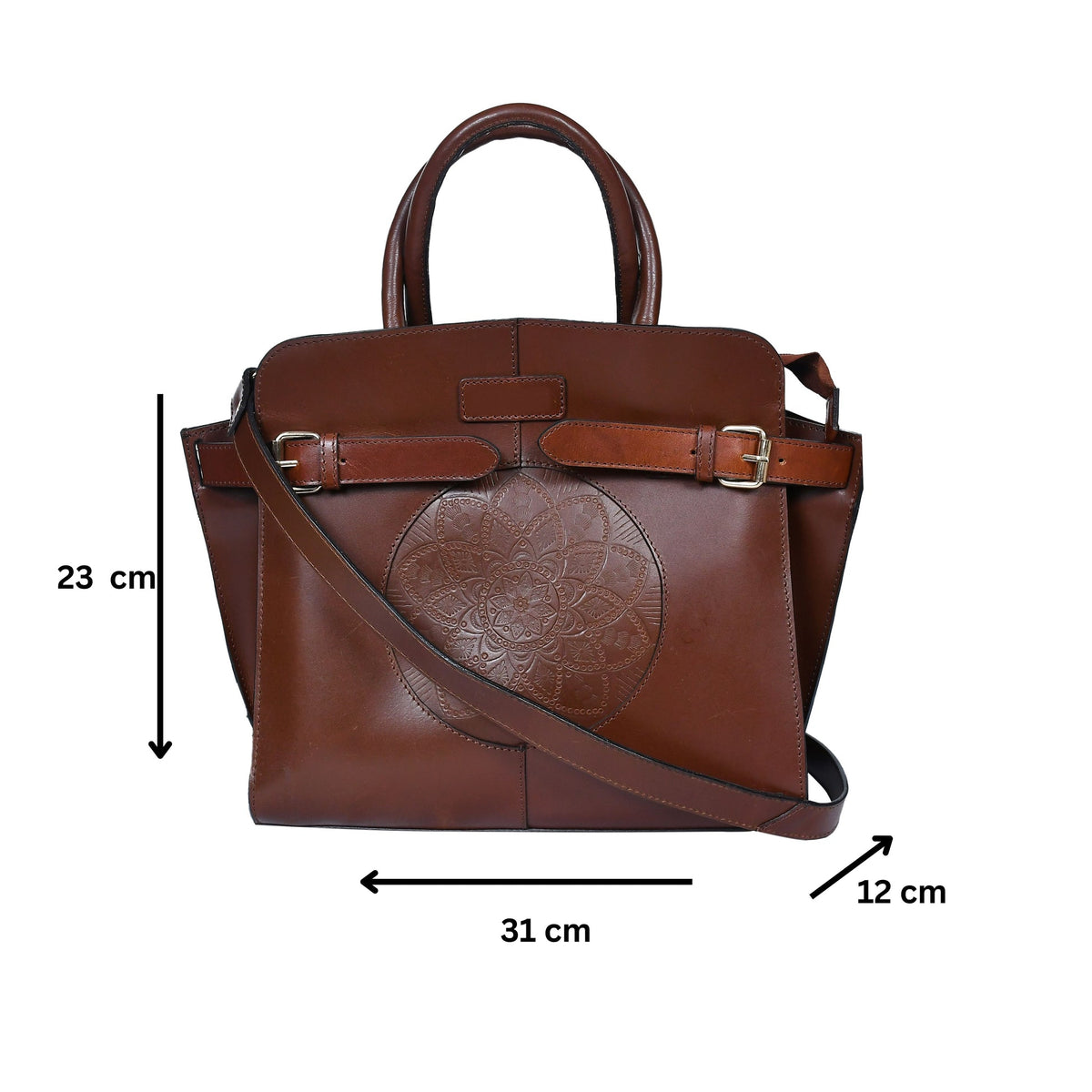 Premium Handcrafted Leather Satchel hand Bag with Embossed Front Panel
