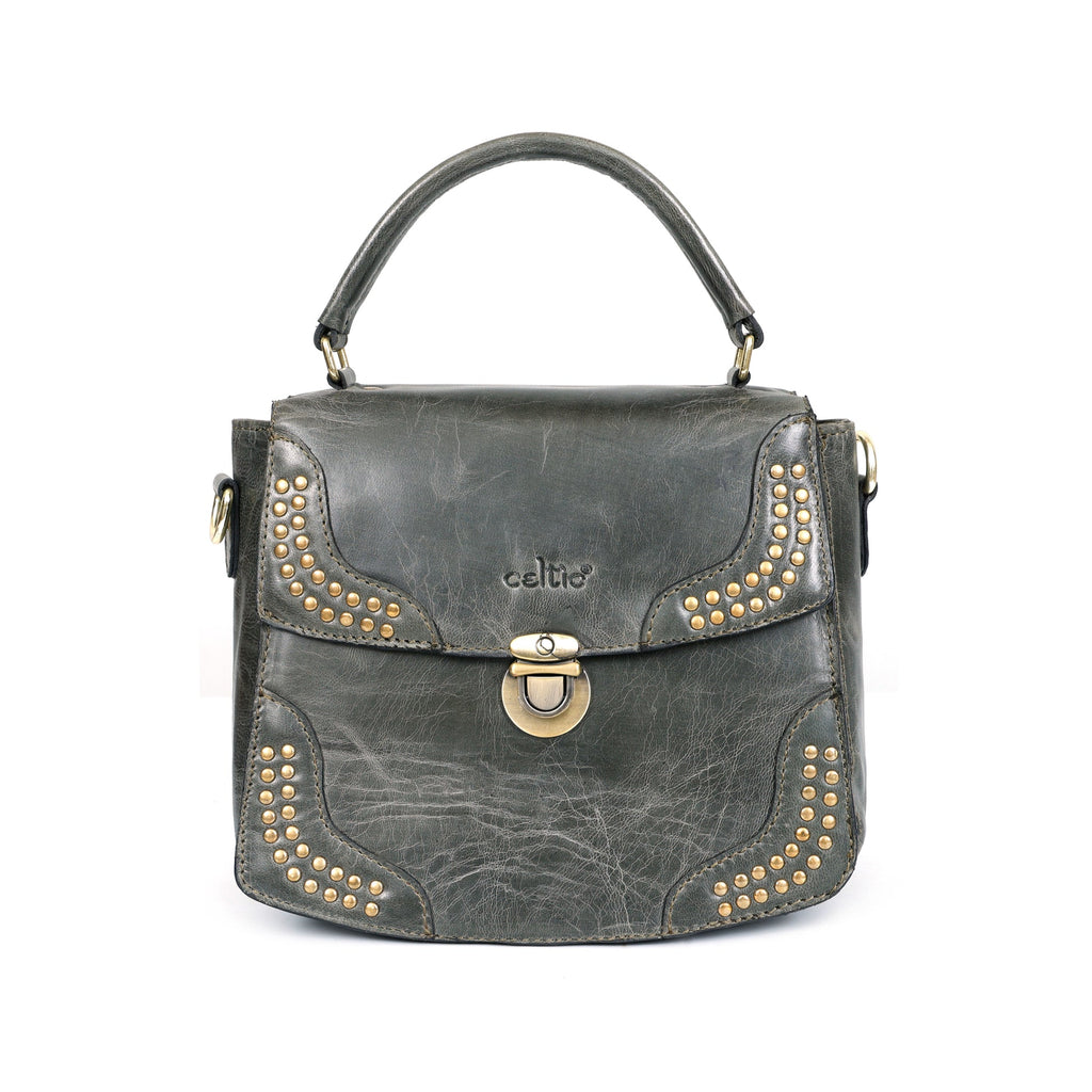 Premium Quality Designer Tan Leather Handbag with Adjustable Strap & Stud Detailing