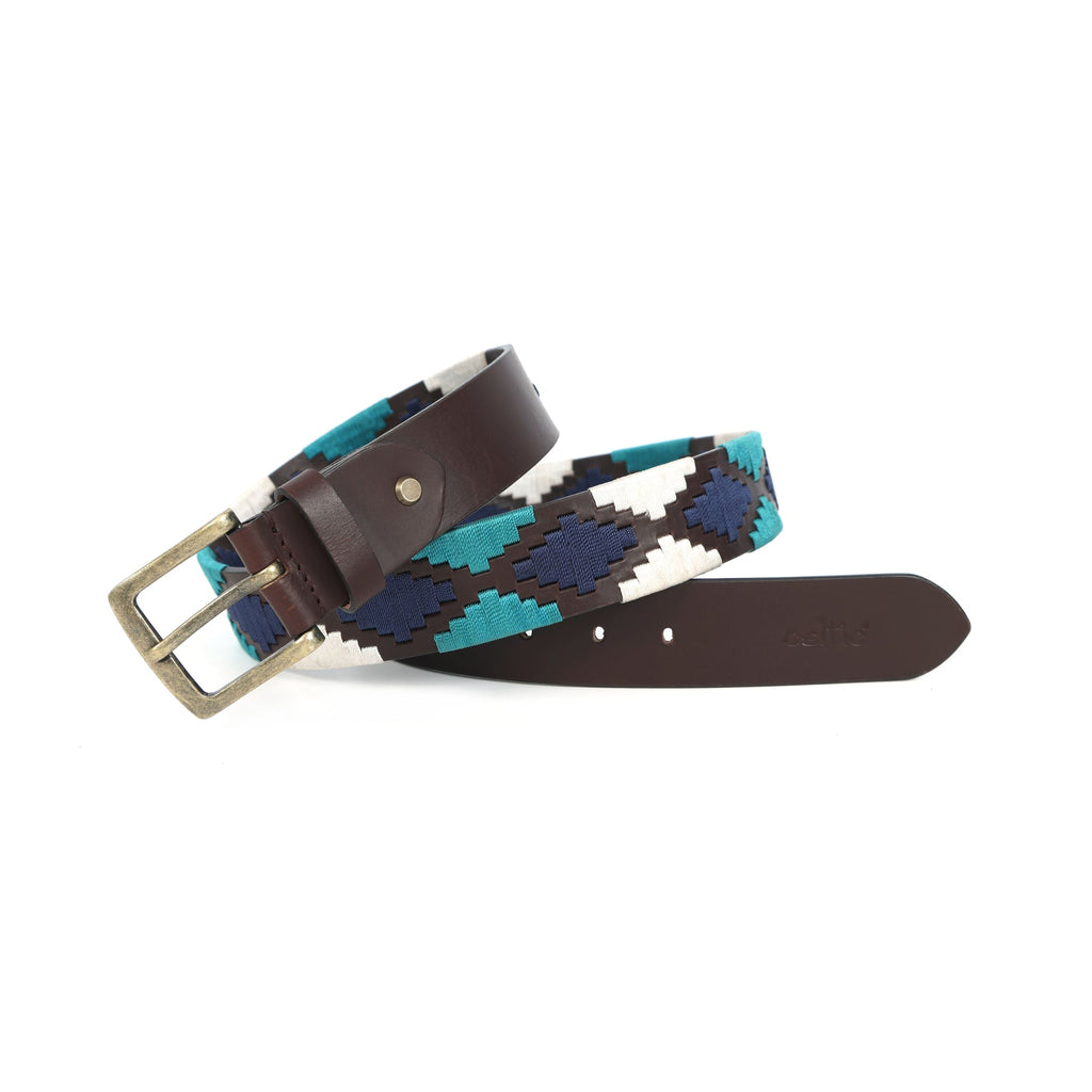 Unisex Handcrafted Woven Leather Belt With Geometric Pattern And Antique Buckle Design