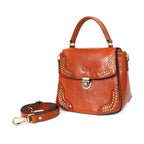Premium Quality Designer Tan Leather Handbag with Adjustable Strap & Stud Detailing