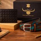 Carved Belt & Braided Wallet Combo