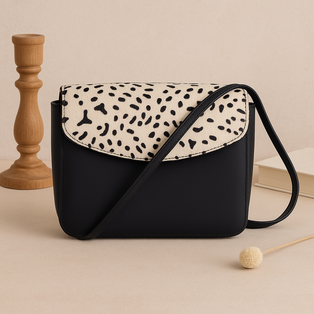 Black Crossbody Sling Bag with Printed Hair Flap – Minimal & Stylish Everyday Sling