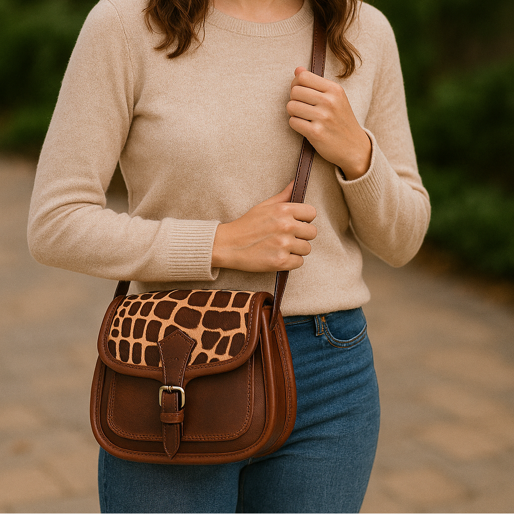 Giraffe Hairon Leather Crossbody Sling Bag – Premium Brown Leather with  Strap