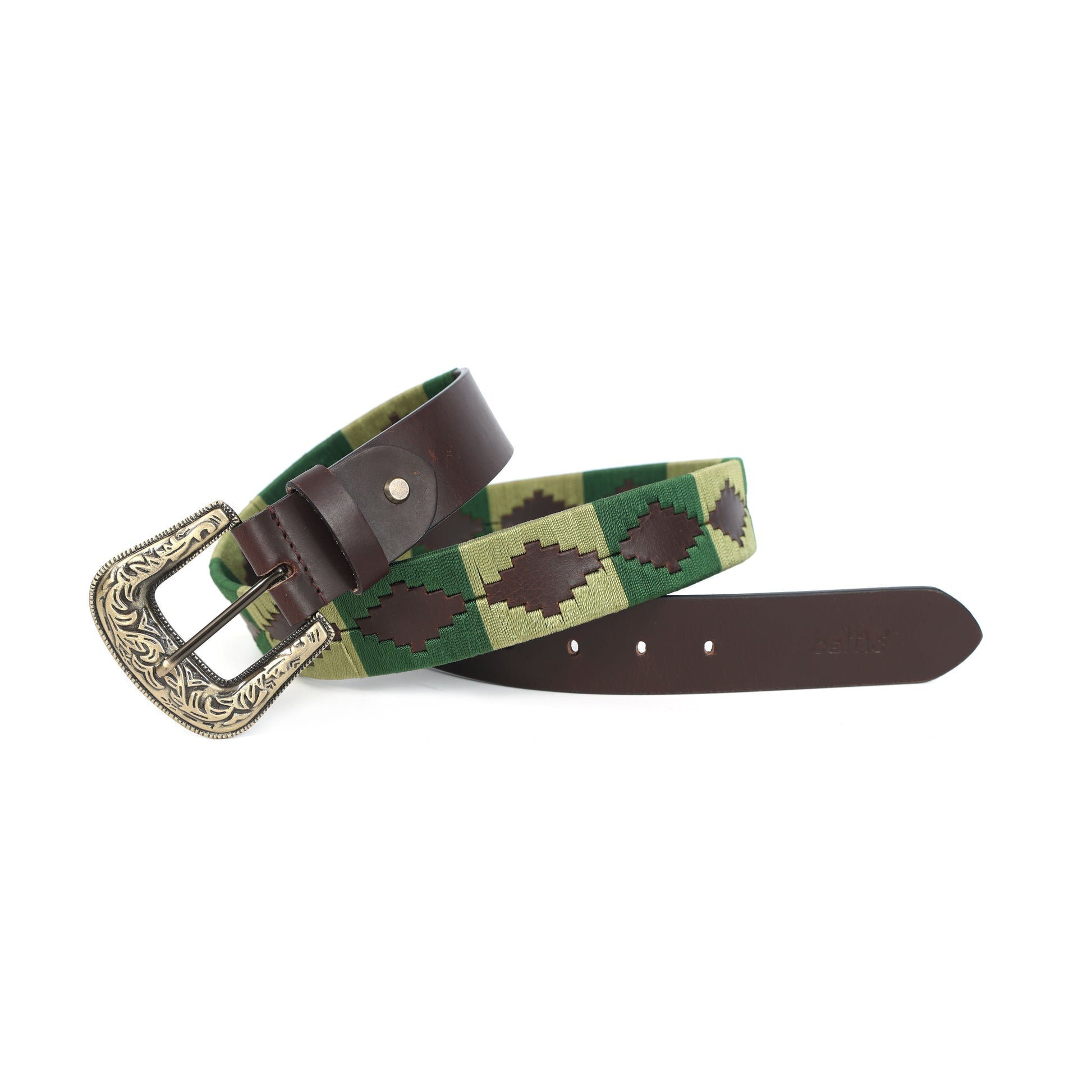 Unisex Handcrafted Leather Woven Green Buckle Artisan Casual Wear Accessory