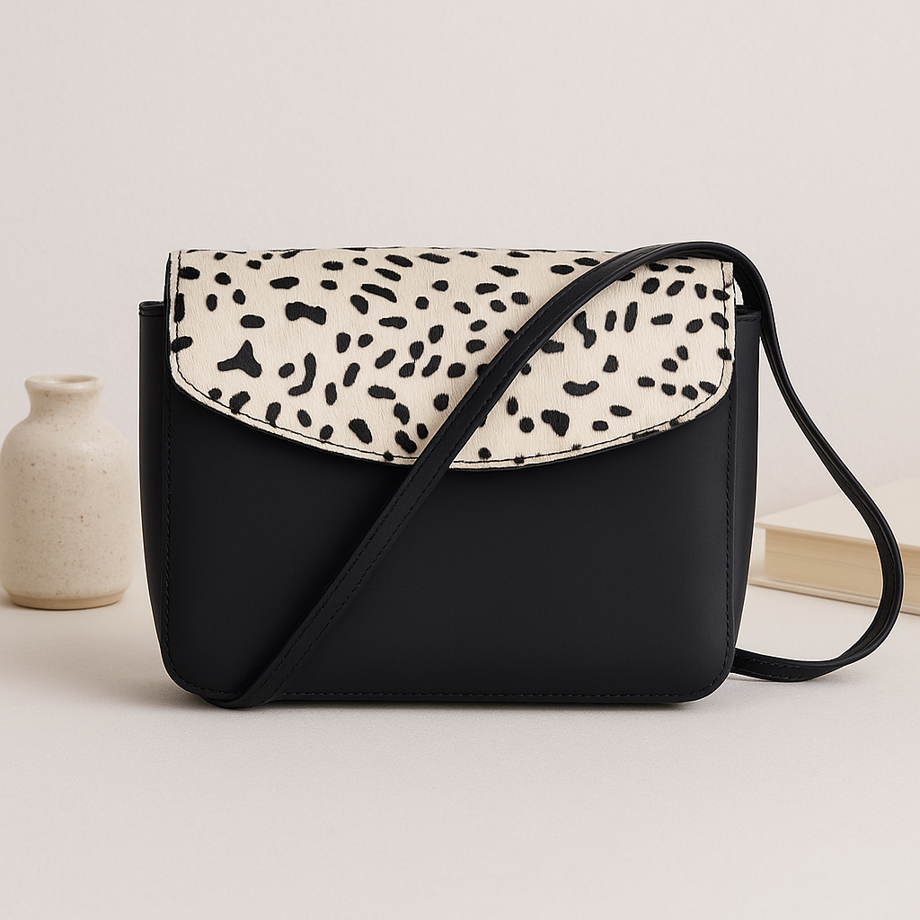 Black Crossbody Sling Bag with Printed Hair Flap – Minimal & Stylish Everyday Sling
