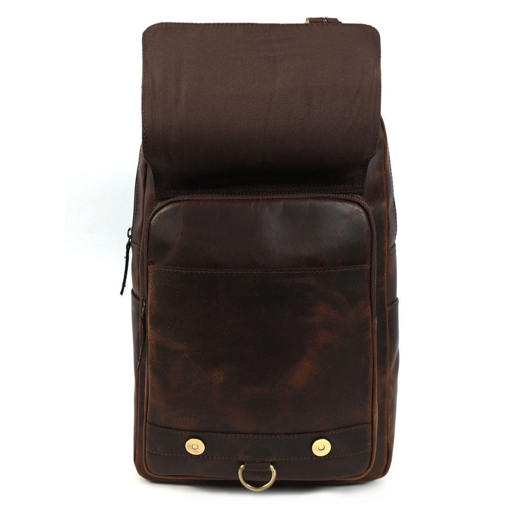 Premium Full-Grain Leather Backpack with Front Zip Pocket & Padded Shoulder Straps